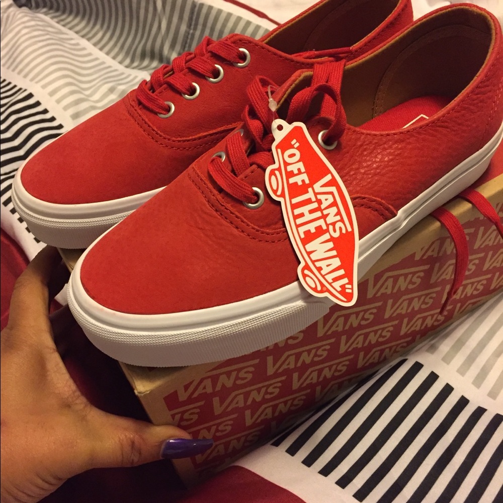 Red leather vans
